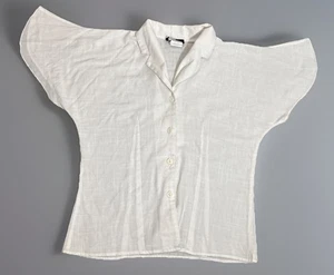 Camicia blusa top donna bianca con bottoni vintage anni 80 manica corta taglia M USA - Foto 1 di 7