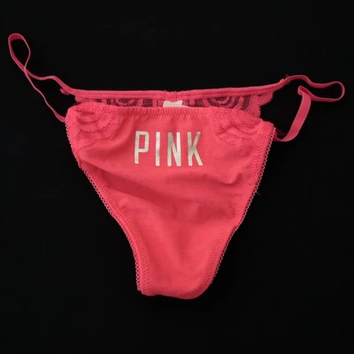 NUEVO Victoria's Secret DE COLECCIÓN ROSA tiro bajo encaje algodón tanga en V panty MEDIANO Foto 1 de 4