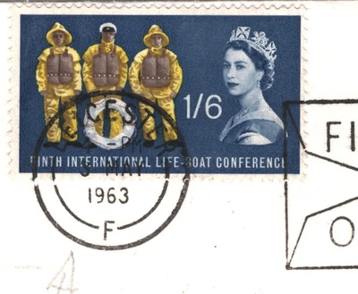 GB QEII FDC 1963 LIFEBOAT 1s/6d Leicester *ERROR* DATE Slogan FDI Machine XE184 - Image 1 of 4