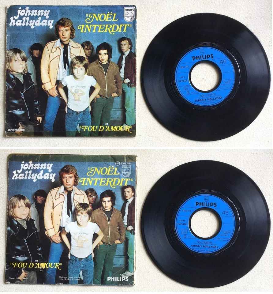 Johnny Hallyday Disque 45T vinyl 2 titres Noël interdit - Photo 1/1