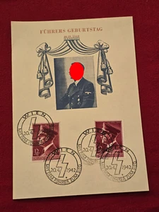 Hoja de estampillas de cumpleaños de Adolf Hitler alemán nazi del tercer Reich especificaciones cancelar Segunda Guerra Mundial - Imagen 1 de 4