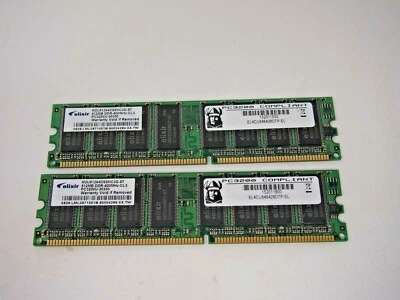 2 x 512MB Elixir DIMM DDR Memory (M2U51264DS8HC3G5T) 400mhz PC3200U - Image 1 of 4