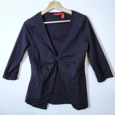 Gloria Vanderbilt shirt women medium black Surplice 3/4 sleeve stretch cotton M - Image 1 of 4