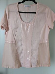 FRED SABATIER FRANCE 100% LINEN S 12 SEQUINNED  EMBELLISHED TOP STUNNING AS NEW