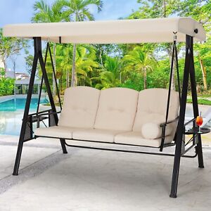 3-Person Outdoor Patio Swing Chair w/Adjustable Canopy Cover &Steel Frame