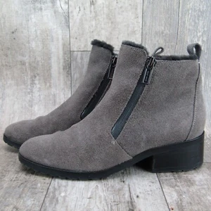 Cole Haan Womens Oak WP Gray Suede Ankle Boots Shoes 8.5 M Shearling Lined Zip - Picture 1 of 12