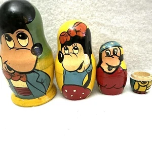 Vintage Mickey Minnie Fantasia Nesting Dolls Signed Wooden Hand Painted 3 1/2 - Picture 1 of 9