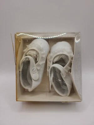 Zapatos de bebé vintage de cuero de cuna de la década de 1950 talla 1 (3 a 5 meses) nuevos en caja hechos en EE. UU. Foto 1 de 4