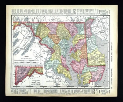 Mapa Rand McNally 1895 Maryland Delaware Washington DC Dover Baltimore Annapolis Foto 1 de 4