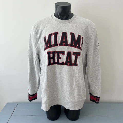 Miami Heat Sweatshirt Sz 2XL Sewn Logo Mitchell & Ness Crew Neck Gray Mens Cover