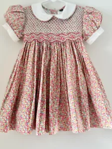 Baby Toddler Girls Pink Floral Smocked Dress with Peter Pan Collar, Baby Girls - Picture 1 of 5