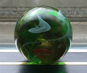 Vintage Transitional Bubbly Clear Green 3 Color Swirl Fold XL Shooter Marble - Picture 1 of 24
