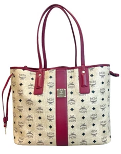 MCM Visetos Medium Liz Reversible Shopper Tote Beige Red - Picture 1 of 12