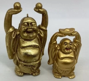 2 de colección Buda riendo dorado sintoísta dios de la suerte y la buena fortuna - Imagen 1 de 6
