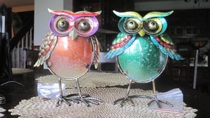 2 Metal Owls 8.1/4" T Multi Color Window or Plant Decor Set - Picture 1 of 11