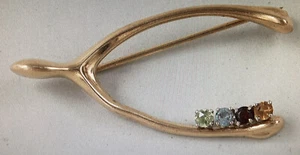 antique victorian edwardian 14k gold wishbone aguamarine garnet etc brooch pin - Picture 1 of 9