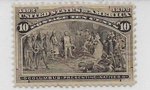 US Scott 237, 1893 Columbian , 10 Cent, Mint, OG, NH, F/VF ( Presenting Natives) - Picture 1 of 2
