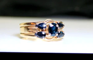 Gorgeous Estate Vtg Ladies 14K/10K Gold 1.5 Ct Oval & Pear Sapphire Ring s7.25 - Picture 1 of 7