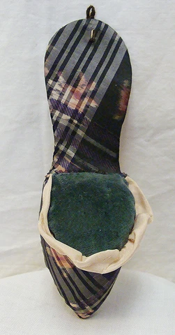 Antique Victorian Silk & Velvet Slipper Hanging Pin Cushion Cover