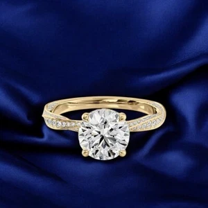 14k Yellow Gold Wedding Ring IGI Lab Created 1.90 Ct Round Cut Diamond 5 6 - Picture 1 of 14