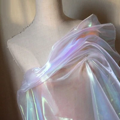 1M DIY Iridescent Laser Shiny Gauze Fabric Tulle Tissue Organza Dress Sewing New - Image 1 of 4