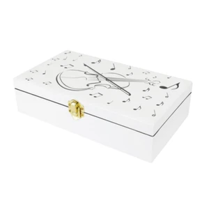 White Lacquered Jewellery Box with a Violin and Bow on the Top. - Picture 1 of 2