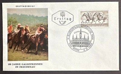 AUSTRIA 1968 Sc# 812 FDC Horse Racing 100 Years 4.6.1968 - Image 1 of 2
