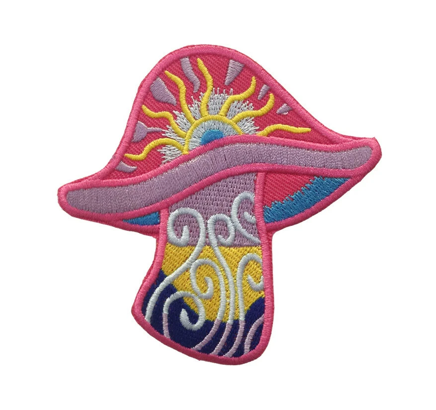 Iron or Sew On Embroidered Patch Hippie Ethnic Mushroom 8.5 cm Hot Pink - Image 1 of 1