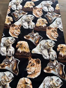 Vintage 80's Fabric Shamash & Sons Fabric Wild Animals on Black - Picture 1 of 6
