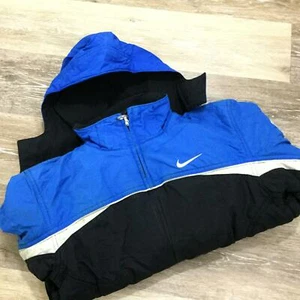 NIKE Full Zip Up Hooded Blue & Black Reversible Windbreaker Jacket Boy's Size S - Picture 1 of 10