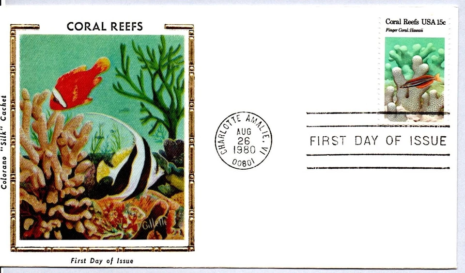 #1830 CORAL REEFS FINGER CORAL FIRST DAY OF ISSUE, COLORANO SILK COMBO FDC - Image 1 of 1