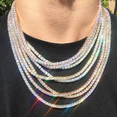 14k 镀白金立方氧化锆嘻哈金链网球项链圣诞节 — 第 1/4 张图片