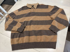 Kinloch Anderson Sweater Men’s XL Polo Lambswool scotland pullover Brown Striped