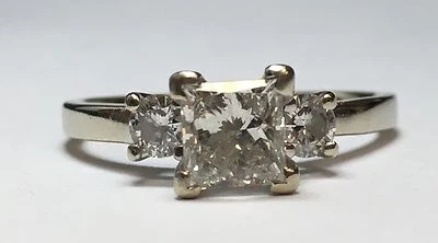 14K WHITE GOLD 1.15 CARAT PRINCESS CUT DIAMOND ENGAGEMENT RING WEDDING SZ 8.25 - Image 1 of 4