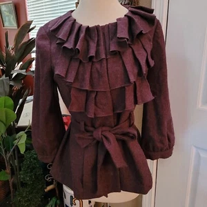 Chaqueta de Lana Tabitha Anthropologie Volantes Púrpura Recortada Talla 6 Mediana - Imagen 1 de 6