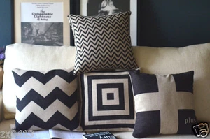 Vintage Country Black Zigzag Home DECOR COTTON LINEN CUSHION COVER PILLOW CASE - Picture 1 of 11