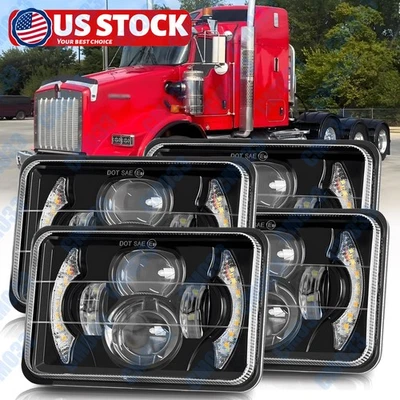 Brightest 4pcs 4x6" Led Headlights H4656 for Kenworth T400 T600A T800 W900 - Image 1 of 4