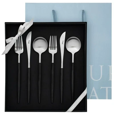 Cutipol GOA Black Matte Silver Flatware Chipotle GOA Dinner Set of 6 Gift - Image 1 of 4