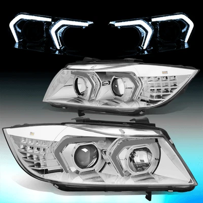 Faro proyector señal retroceso LED DRL cromado para BMW E90 2005-2008 sedán Foto 1 de 4