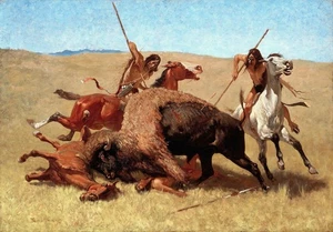 The Buffalo Hunt Painting by Frederic S. Remington Reproduction - Picture 1 of 6