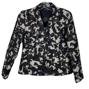 Lafayette 148 Women Abstract Jacquard Camo Animal Print Wool Blend Jacket Sz 10 - Picture 1 of 13