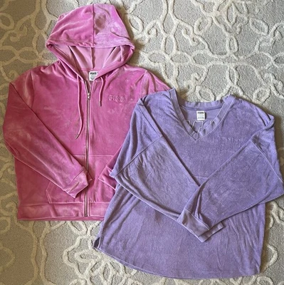 Victoria’s Secret ROSA Lote Terciopelo Cremallera y Púrpura Manga Larga Pullover Talla XL Foto 1 de 4