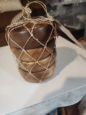 Home Essentials Acacia Collection Wooden 4" Calabash Dipping Bowls 4 Pc NWT - Image 1 of 4