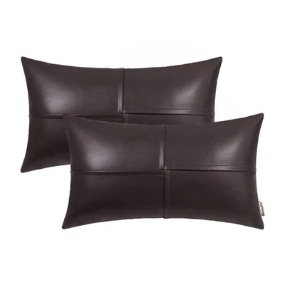 2 Pack Faux Leather Throw Pillow Covers 12x20 Inch Lumbar Cushion Case - Image 1 of 4