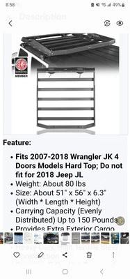 Baca de techo para Jeep Wrangler JK 2007-2018 Foto 1 de 2