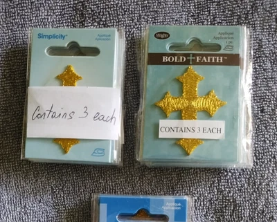 New Gift Wrights Applique Iron Patch Gold Mini Cross 1/CD  3 Each 6pc - Image 1 of 4