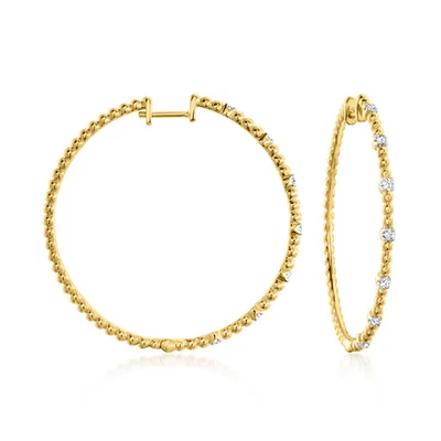 Ross-Simons Diamond Station Hoop Earrings in 18k Gold Plate 1 1/2 inches - Image 1 of 3