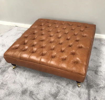 Extra Large Chesterfield Footstool/In Pull Up Tan Leather - Image 1 of 3