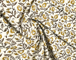 Vintage Mustard Yellow Floral Block Print Cotton Upholstery Fabric 59” - Picture 1 of 17
