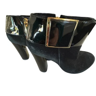 $450 TORY BURCH Harper Booties Black Suede Patent Leather Ankle Boots SIZE 6M - Image 1 of 4